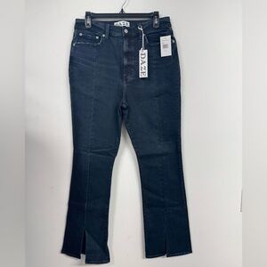 Dark Navy Blue Flare Wide Leg Jeans High-Rise